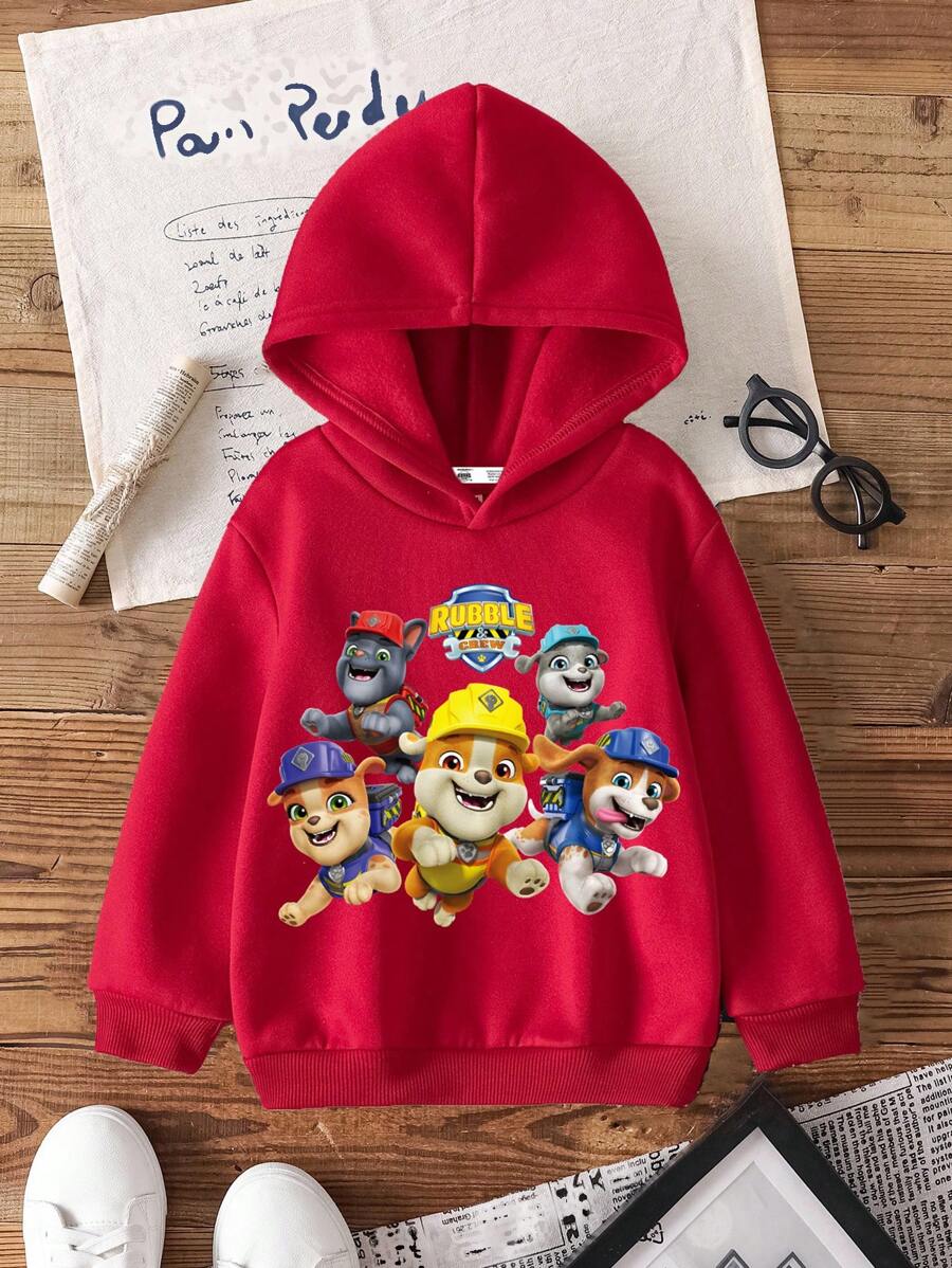 Rubble X SHEIN Young Boy Cartoon Pattern Red Long Sleeve Sweatshirt Fall Winter - Red - View 1