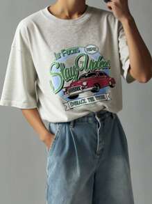 DAZY 男士字母印花T恤（夏季灰色） - 灰色 - 查看 4