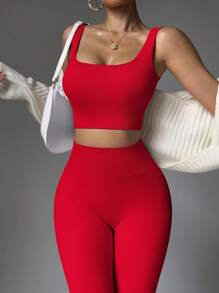 Nahtloser gerippter Strick-Sportset für Chinesisches Neujahrstraining Damenkostüm, Damen Gym Outfit