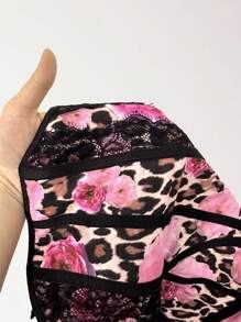 Glamance Maria Clara Maia Women's Y2K Casual Knitted Bustier Top Featuring A Unique Pink Floral And Leopard Print. Designed With Spaghetti Straps, Semi-Sheer Lace, And Asymmetrical Hem. Back To School Club Outfits Women Sexy Date Night Outfits Women - Black - View 6