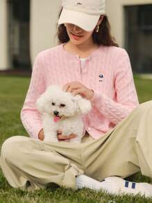 Briarwyn Áo khoác cardigan dài tay đơn giản, năng động, thoải mái, dành cho nữ, mùa thu, mùa đông, phong cách cổ điển, trở lại trường, giáo viên dành cho nữ - Hồng - Xem 1