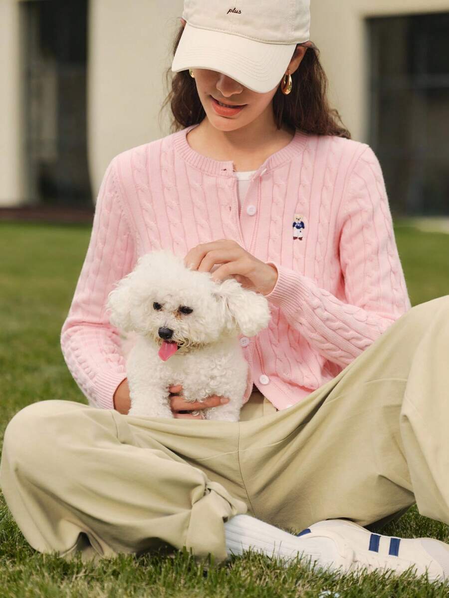 Briarwyn Áo khoác cardigan dài tay đơn giản, năng động, thoải mái, dành cho nữ, mùa thu, mùa đông, phong cách cổ điển, trở lại trường, giáo viên dành cho nữ - Hồng - Xem 1