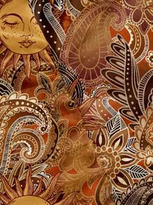 SHEIN MOD Casual Minimalist Tie Neck Loose Fit Top, Gold Sun Paisley Pattern, Bohemian, Boho Chic, Versatile, Retro, Fall Wear Suitable For Going Out Halter Top Women Summer Tops Hippie Top Bandana Top Paisley Print Top - Multicolor - View 3