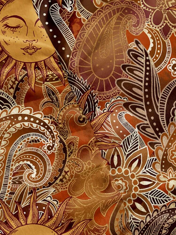 SHEIN MOD Casual Minimalist Tie Neck Loose Fit Top, Gold Sun Paisley Pattern, Bohemian, Boho Chic, Versatile, Retro, Fall Wear Suitable For Going Out Halter Top Women Summer Tops Hippie Top Bandana Top Paisley Print Top - Multicolor - View 3