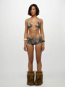 SUMWON WOMEN Realtree Camo Print Bikini Halter Triangle Top Lace Up Boy Shorts Swimsuit Vacation Beach Pool Summer Festival Swimwear - Multicolor - View 5