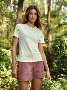 In My Nature Women's Loose Fit Outdoor Shorts With Plant Print Pockets - Pink - View 7