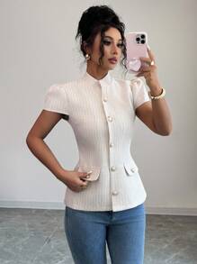 Elenzga 女士优雅收腰泡泡袖衬衫，夏季