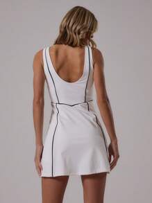 Musera Sport 方领撞色滚边 A 字型网球裙 Musera Sport 高腰撞色滚边修身短裤活力健身夏季 Padel 俱乐部健身房健身