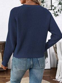 EMERY ROSE Áo len cardigan cổ chữ V đa năng dành cho nữ, áo khoác len hở phía trước tối giản, rộng rãi thoải mái - Màu xanh hải quân - Xem 2