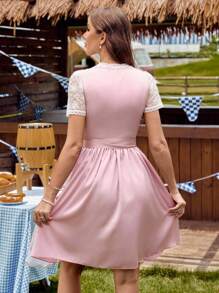 LanaWest 方领编织缎带网眼刺绣围裙连衣裙，春夏，连衣裙