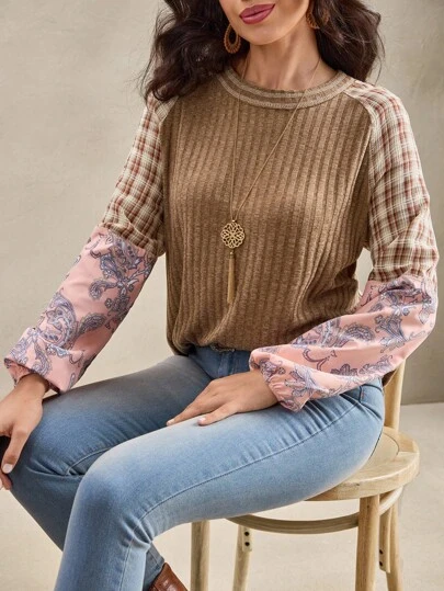 Wildy Camiseta de manga larga con estampado floral bohemio de estilo occidental y país americano, ropa casual de resort