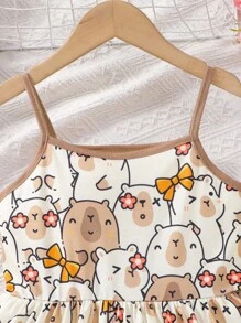 Genkimix Kids 夏季少女卡通卡皮巴印花休闲无袖连衣裙 - 彩色 - 查看 6