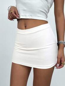 SHEIN PETITE 女士性感纯色紧身迷你裙，夏季 - 白色 - 查看 1