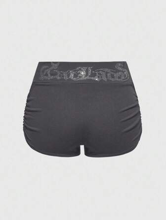 J-Fashion Y2K Style Low Waist Cat Rhinestone Embellished Women Shorts