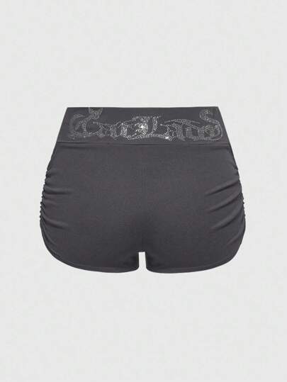 J-Fashion Shorts de mujer de talle bajo con apliques de gato y diamantes de imitación, estilo Y2K