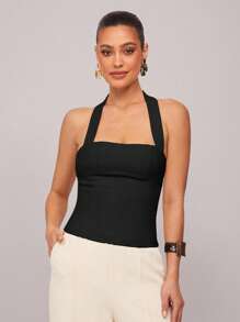 Silquee 女式无袖露背修身休闲背心，夏季时尚 - 黑色 - 查看 6