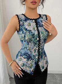 Selianne 优雅碎花蕾丝贴片雪纺吊带背心，女款，春夏 - 彩色 - 查看 5