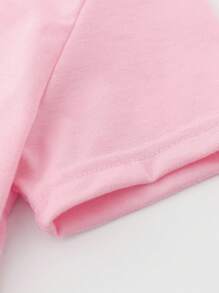 2件套少女休闲时尚创意可爱卡通字母标语印花短袖T恤和打底裤套装，女童打底裤兔子T恤，返校季 - 彩色 - 查看 4