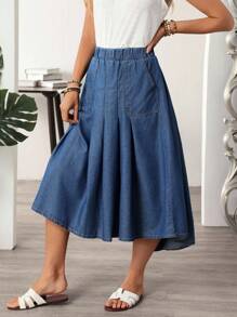 EMERY ROSE 女士休闲水洗褶皱牛仔迷你裙 - 藍色 - 查看 3