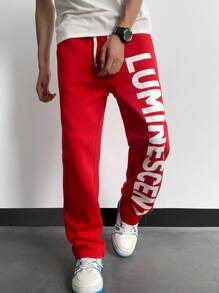 SHEIN 青少年男童休闲街头标语印花舒适运动裤，适合通勤、上学、日常休闲、旅行、运动、春夏季