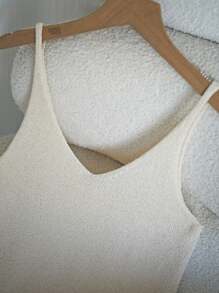 Franclia Women's V-Neck Camisole Casual Loose Solid Color Knit Sweater Top, Summer - Apricot - View 4