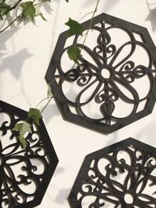 ROMWE Goth 4 miếng gỗ chạm khắc hình học trang trí tường châu Âu - Nền gỗ nguyên khối nghệ thuật trang trí nhà cửa - màu đen - Xem 3