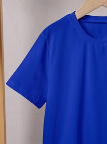 SHEIN Boys' New Smiling Face Print Crew Neck Short Sleeve Blue 2-Piece Set, Casual Daily Versatile, Spring/Summer - Blue - View 4