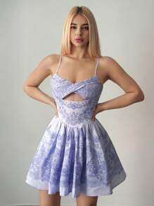 Sweetina Váy mini hở vai in họa tiết spaghetti cho nữ ngày 4 tháng 7 - Màu xanh lam - Xem 3