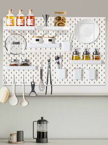 1Pc Nail Board With Hooks And Accessories, Wall Mounted Storage Shelves For Bedrooms, Bathrooms, And Study Rooms, Steel Plate Structural Panels, White Steel Plate Backup, HIPS Steel Plate For Dual Room Process Rooms And Vehicle Rooms, HIPS Nail Board Easy To Install, Bathroom Organizer