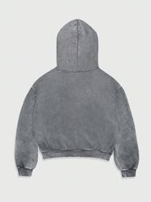 ROMWE MEN Street Life Men's Letter Applique Long Sleeve Drawstring Hooded Pocket Sweatshirt - Grey - View 2