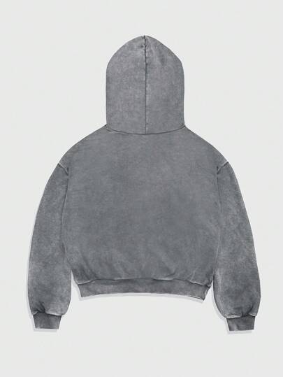 Grunge Punk Men's Letter Applique Long Sleeve Drawstring Hooded Pocket Sweatshirt