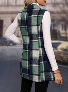 SHEIN LUNE Áo khoác vest không tay cổ ve kẻ caro cho nữ - màu xanh lá - Xem 2