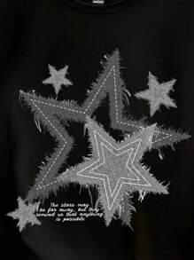 Claim Dot Men's Retro Star Pattern T-Shirt, Men's Graphic Tee, Emo, 2000s Style - Black - View 2