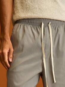 Musero Calça com Cintura Elástica, Perna Reta, Detalhes de Cordão, Primavera Verão Férias - Cinza Claro - Visão 5