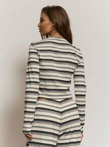 MUSERA Embroidered '' Long Sleeve Stripe Top Only Cute Casual Fall Autumn Vacation Elegant Winter Airport Back To School Office Collective Fall Elegant Spring Summer - Multicolor - View 4