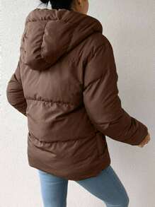 SHEIN Damen einfarbiger Mantel mit Kapuze, Langarm, lässig, locker, gesteppt, für den Winter