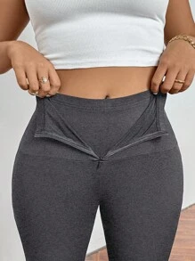 Firerie Pantaloni neri a zampa taglie comode, casual ed eleganti per uso quotidiano e sportivo, in vita alta con tasche e chiusura lampo, skinny, adatti per primavera/estate/autunno - Grigio Scuro - Visualizzare 3
