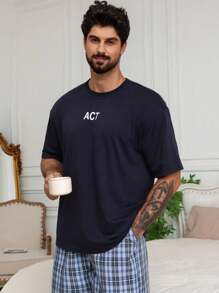 DAZY 男士字母印花T恤和配套休闲家居服套装、春夏睡衣 - 彩色 - 查看 4