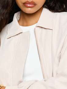 AiiRZ Lightweight Cropped Bomber Jacket Classic Zip Up Stand Collar All Season Modern Minimalist Style Long Sleeve Elastic Ribbed Hem Casual Contemporary Daily Wear Fashion Essential