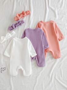 SHEIN Vintaside Kids Newborn Baby Solid Color Long Sleeve Ruffled Edge Romper
