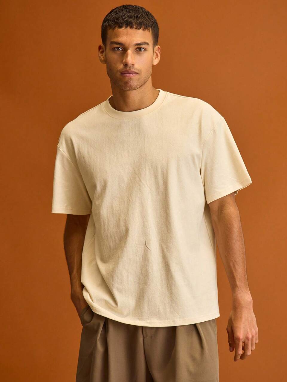 Cream Oversized Large Back Graphic Crewneck Short Sleeve T-Shirt