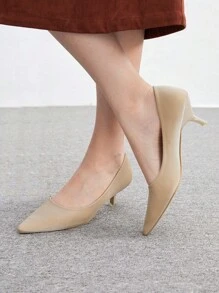 CUCCOO BIZCHIC 女士尖头小猫跟高跟鞋，杏色简约通勤时尚办公室鞋