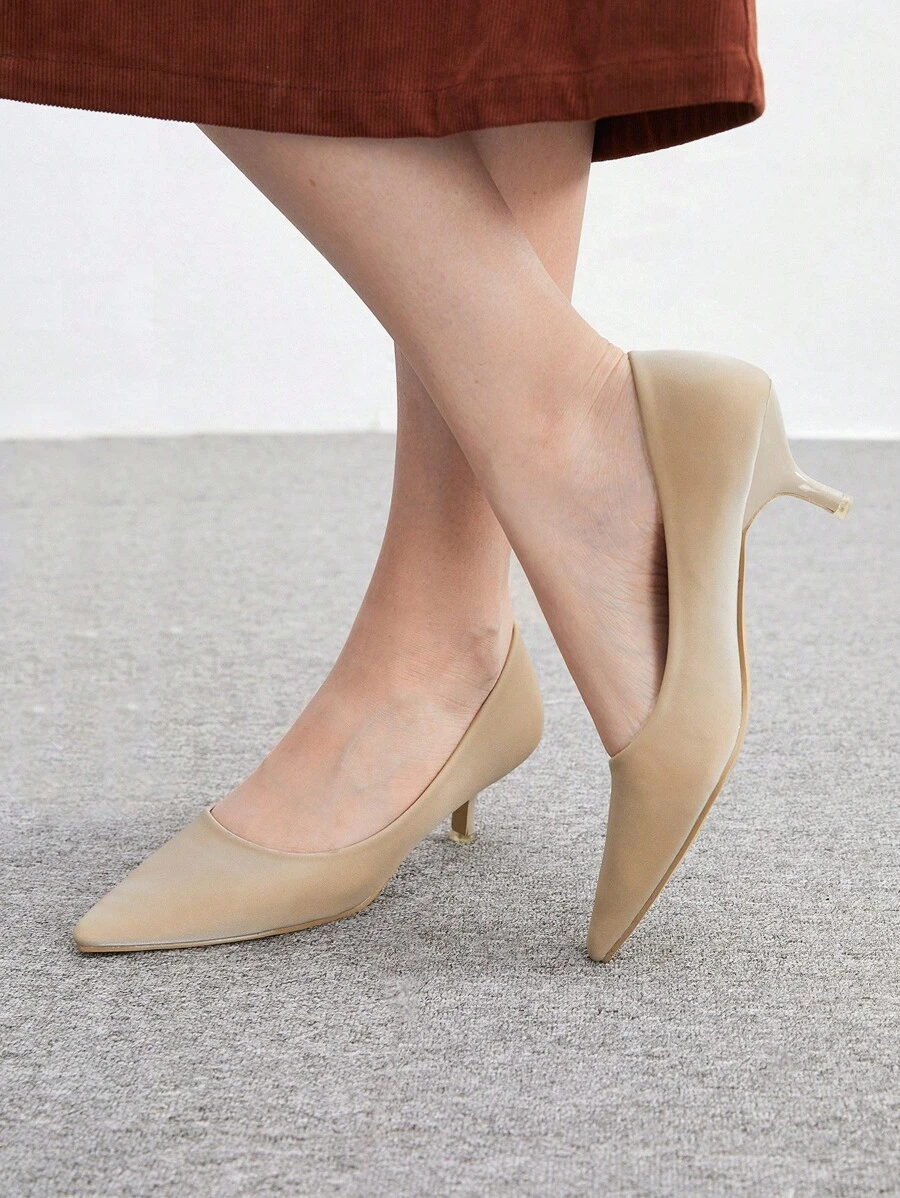 CUCCOO BIZCHIC 女士尖头小猫跟高跟鞋，杏色简约通勤时尚办公室鞋