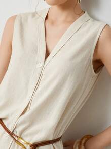 Uhlyne Bộ 2 món đồ thiết kế thanh lịch, đơn giản, màu trơn, thoải mái, phong cách đi làm cho nữ - Màu be - Xem 9