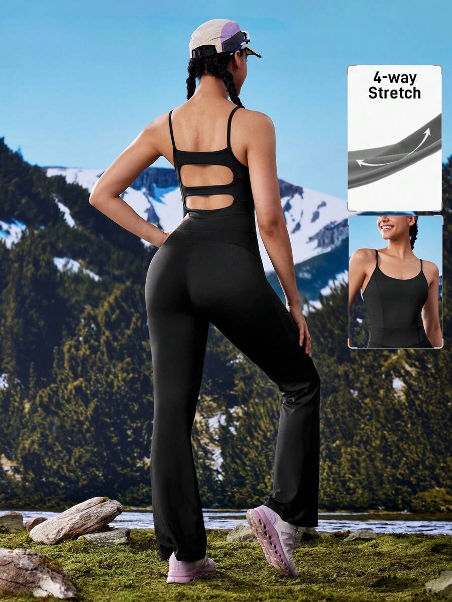 Gameset SHEIN Sport Solid Color Backless Jumpsuit Jumpsuit, Slim Fit - Black - View 1