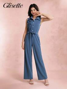 Teen Girls' Casual Daily Party Floral Elegant Jumpsuit, Suitable For School Graduation Season - Blue - View 1