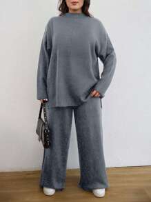 EURMUSE Damen Set bestehend aus Rollkragenpullover mit Langarm und Sweathose, zweiteiliges Set - Hellgrau - Übersicht 5