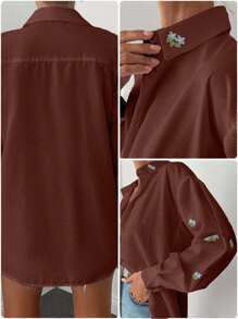 EURMUSE Baumwoll Blumen Stickerei Oversized Hemd