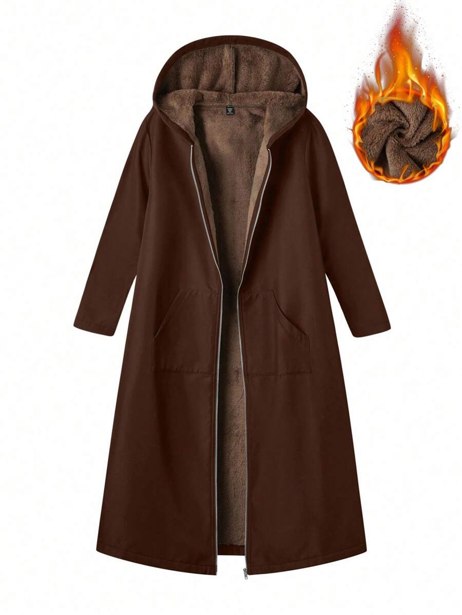 GlowEve Women Solid Color Fluffy Hooded Long Regular Jacket, Autumn/Winter Fall Cloth For Women - Mocha Brown - View 1