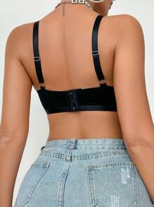 SHEIN Sutien fără fereastră pentru femei, cu decupaj încrucișat, blocuri de culoare, 1 buc. - Negru - Vizualizare 2